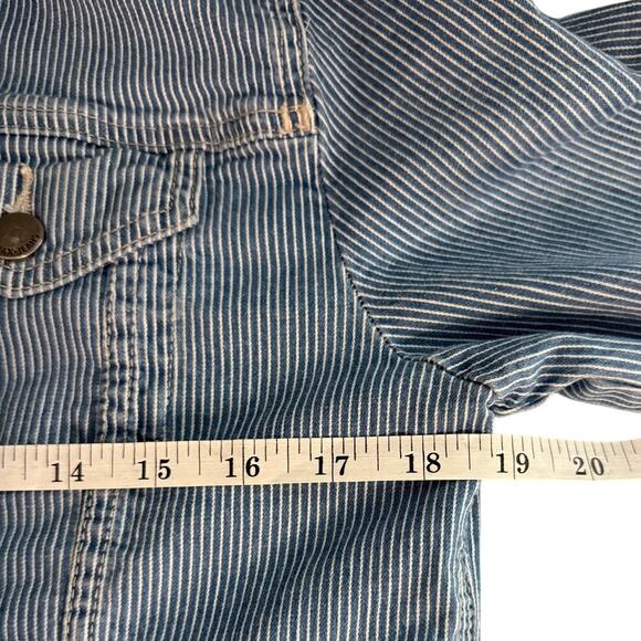 Max Jeans Blue White Striped Denim Trucker Jacket Women’s Medium Casual - Picture 9 of 10